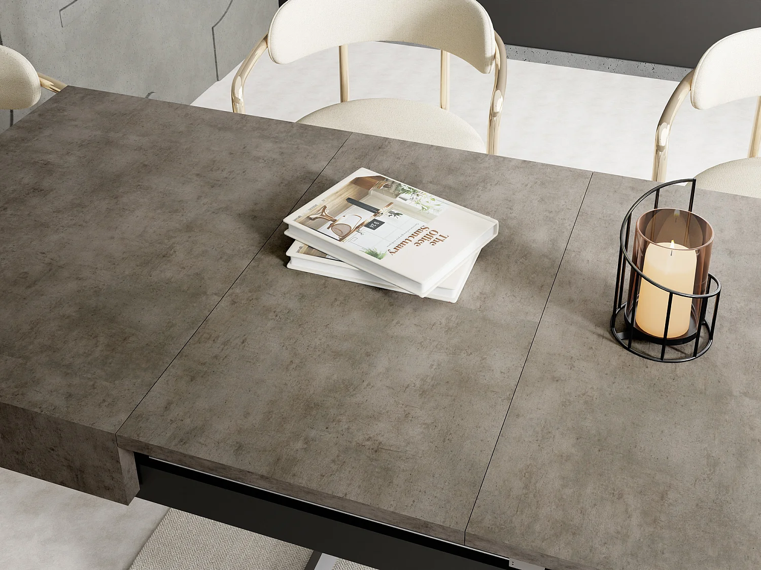 Couchtisch Höhenverstellbar und Ausziehbar Cavetta U Schwarz - Wohnzimmertisch Esstisch Multifunktionstisch 120-200/80/27-76 cm Beton-Optik Dunkelgrau