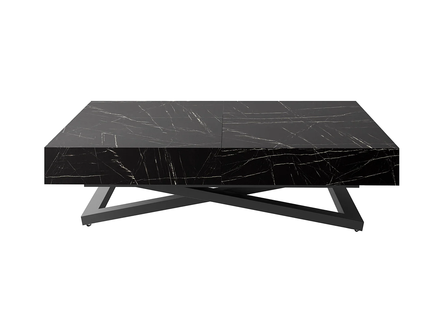 Couchtisch Höhenverstellbar und Ausziehbar Cavetta U in Marmoroptik Schwarz - Wohnzimmertisch Esstisch Multifunktionstisch 120-200/80/27-76 cm - Marmor Schwarz