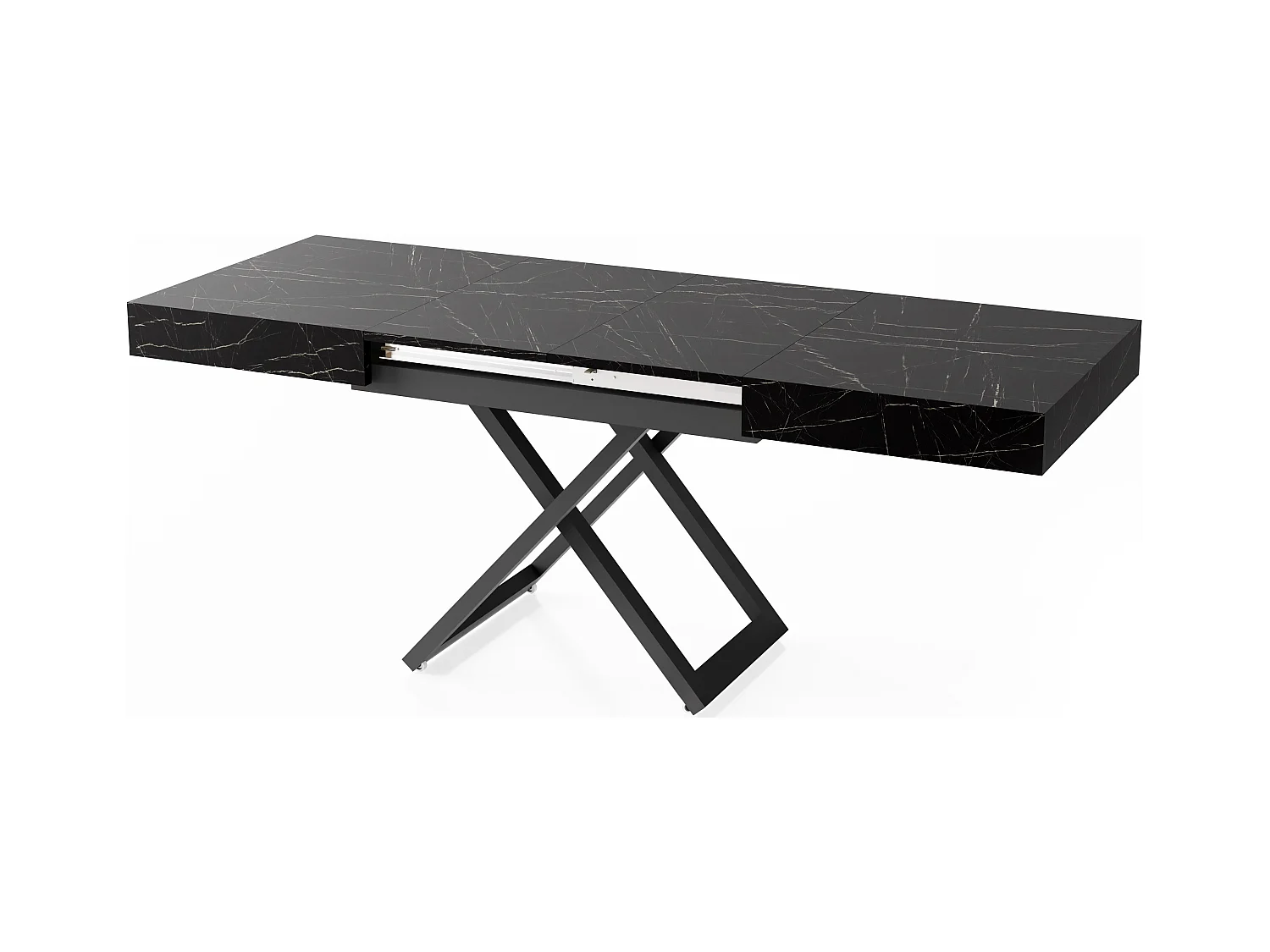 Couchtisch Höhenverstellbar und Ausziehbar Cavetta U in Marmoroptik Schwarz - Wohnzimmertisch Esstisch Multifunktionstisch 120-200/80/27-76 cm - Marmor Schwarz