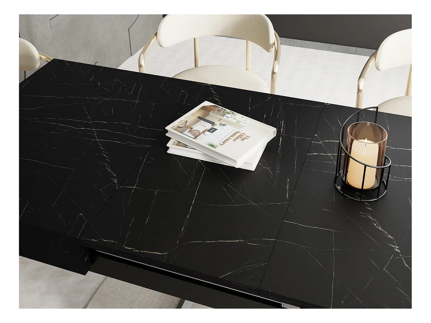 Couchtisch Höhenverstellbar und Ausziehbar Cavetta U in Marmoroptik Schwarz - Wohnzimmertisch Esstisch Multifunktionstisch 120-200/80/27-76 cm - Marmor Schwarz