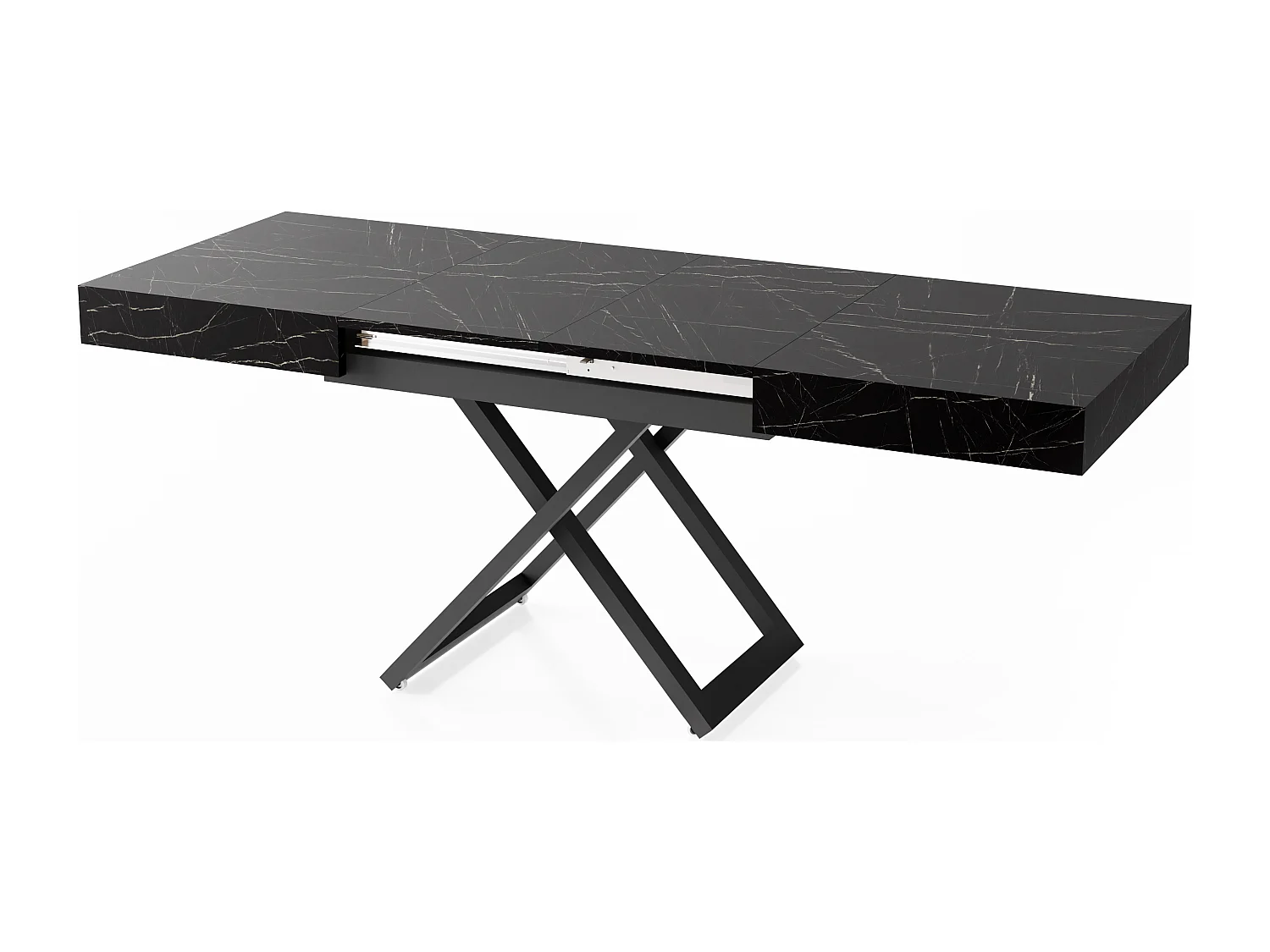 Table Basse Relevable Extensible Cavetta U - Table Multifonction Salon Salle à Manger 120-200/80/27-76 cm Marbre Noir