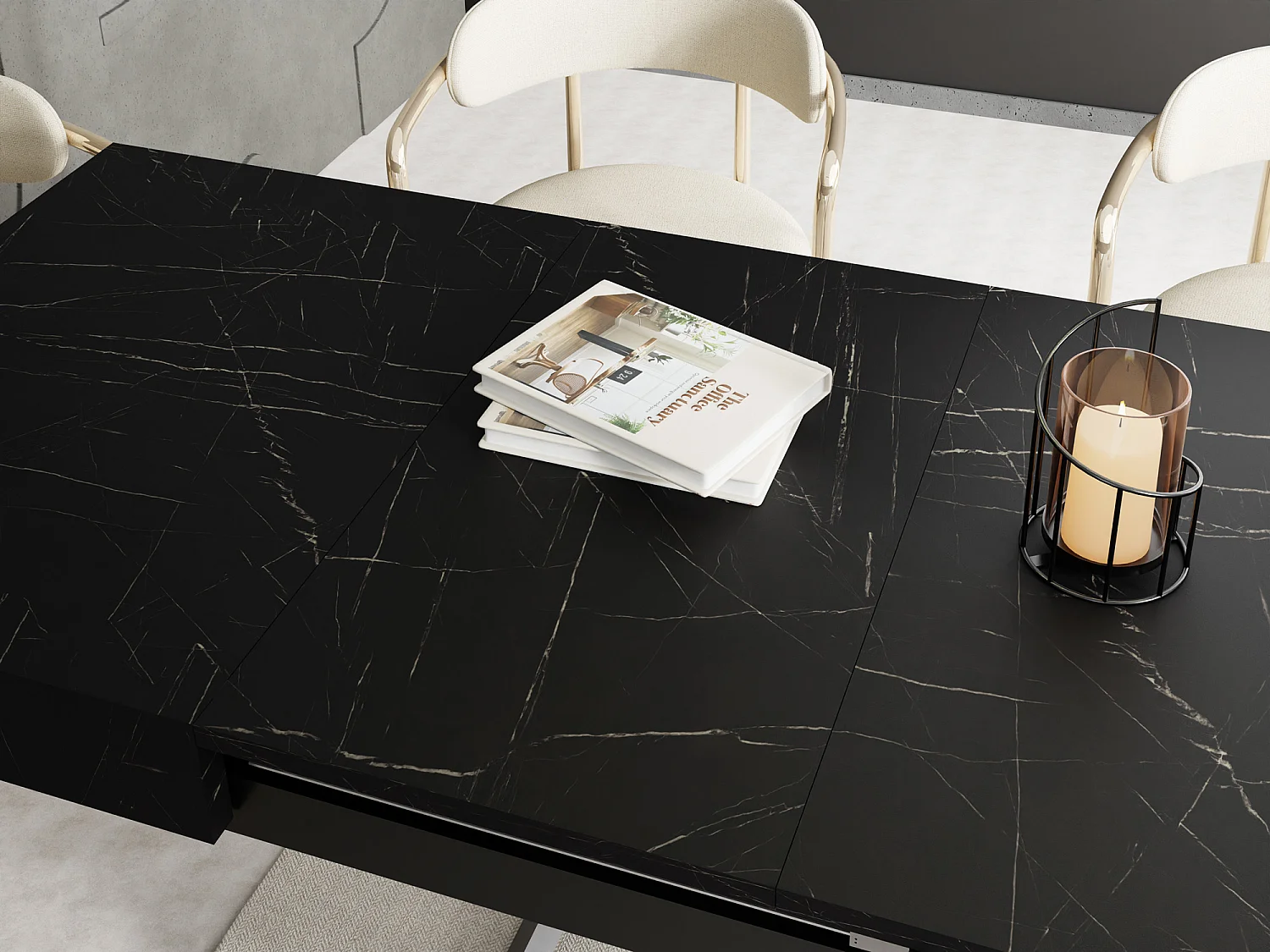 Table Basse Relevable Extensible Cavetta U - Table Multifonction Salon Salle à Manger 120-200/80/27-76 cm Marbre Noir