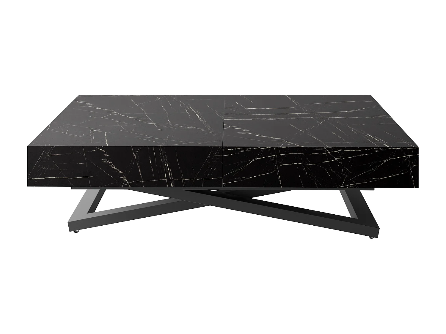 Couchtisch Höhenverstellbar und Ausziehbar Cavetta U Schwarz in Marmoroptik - Wohnzimmertisch Esstisch Multifunktionstisch 120-200/80/27-76 cm - Marmor Schwarz