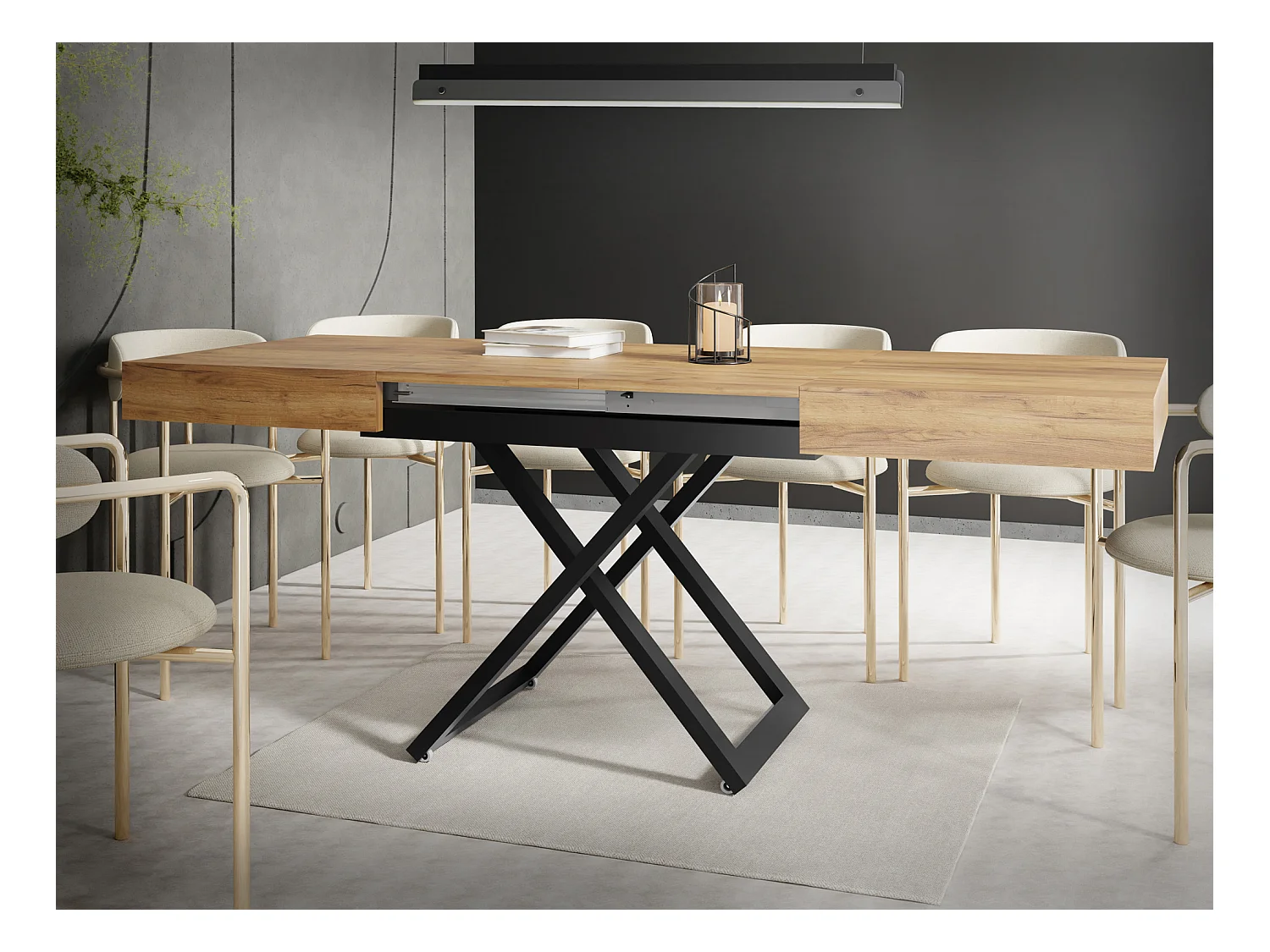 Couchtisch Höhenverstellbar und Ausziehbar Cavetta U - Wohnzimmertisch Esstisch Multifunktionstisch 120-200/80/27-76 cm Craft Eiche