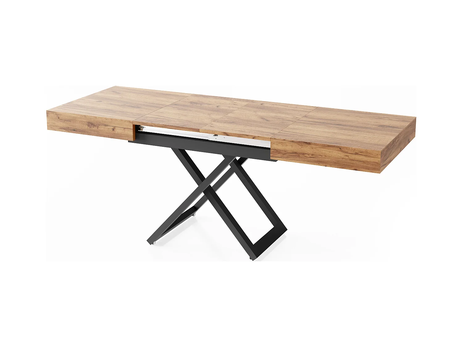 Couchtisch Höhenverstellbar und Ausziehbar Cavetta U - Wohnzimmertisch Esstisch Multifunktionstisch 120-200/80/27-76 cm Craft Eiche