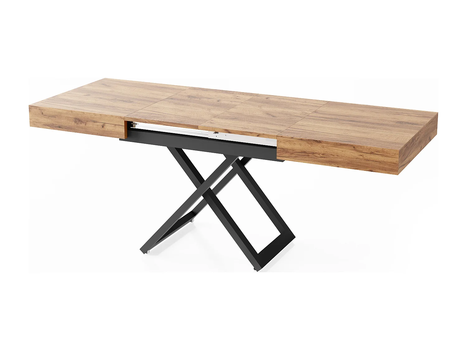 Table Basse Relevable Extensible Cavetta U - Table Multifonction Salon Salle à Manger 120-200/80/27-76 cm Chêne Craft