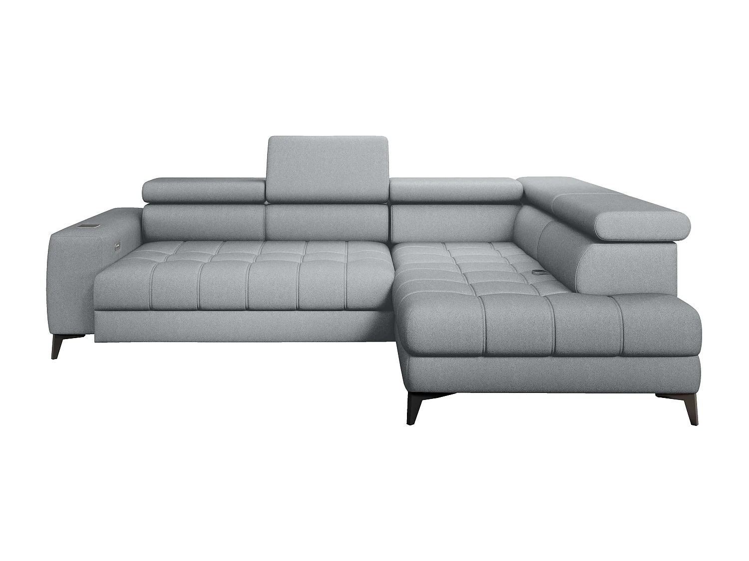 BAGGIO canapé angle 280x196cm, couchage, coffre, assise réglable, têtières, tissu Letto, droit, Gris clair