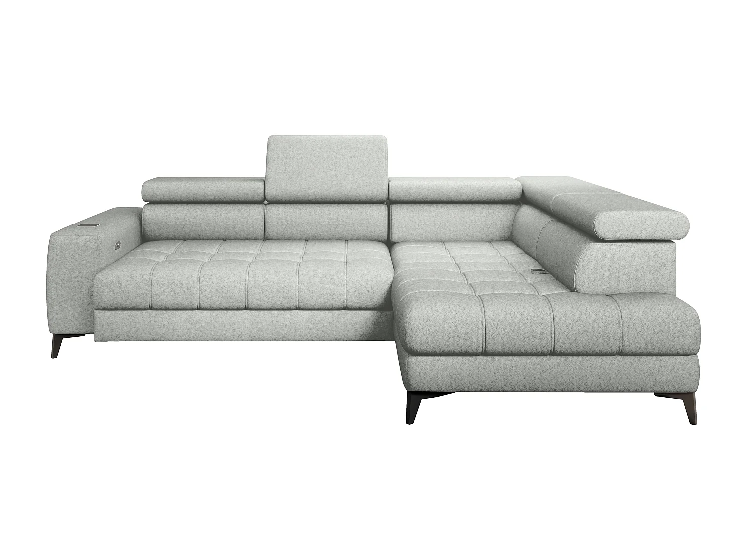 BAGGIO canapé angle 280x196cm, couchage, coffre, assise réglable, têtières, tissu Letto, droit, Frêne