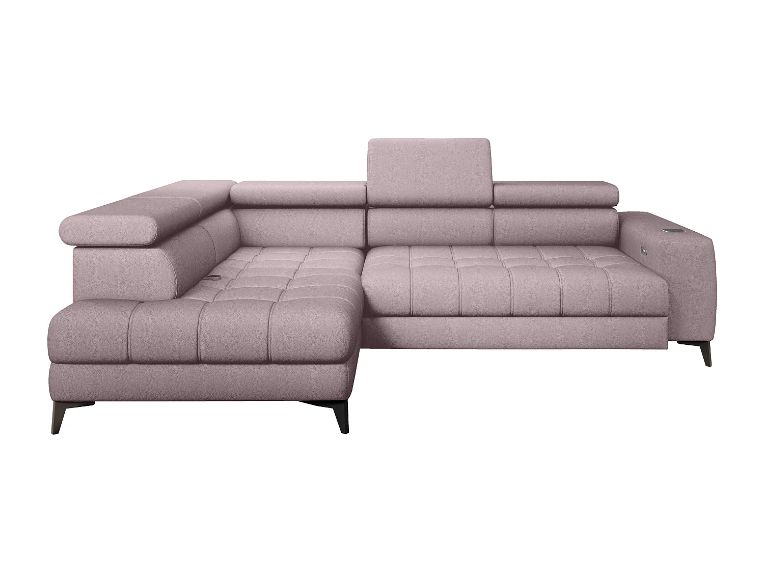 BAGGIO canapé angle 280x196cm, couchage, coffre, assise réglable, têtières, tissu Letto, gauche, Rose poudré