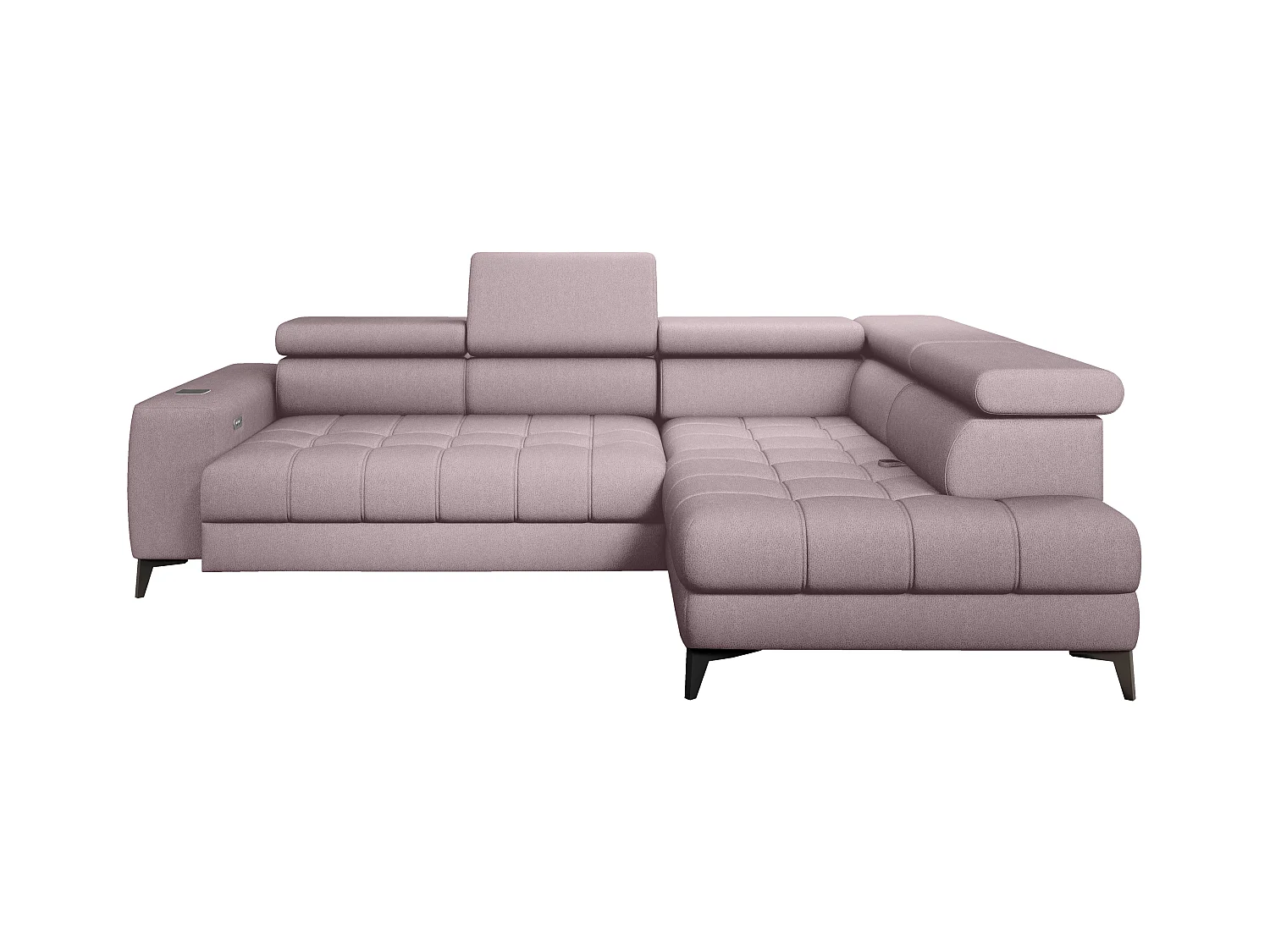 BAGGIO canapé angle 280x196cm, couchage, coffre, assise réglable, têtières, tissu Letto, droit, Rose poudré