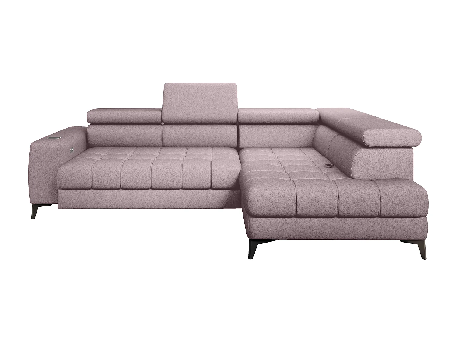 BAGGIO canapé angle 280x196cm, couchage, coffre, assise réglable, têtières, tissu Letto, droit, Rose poudré