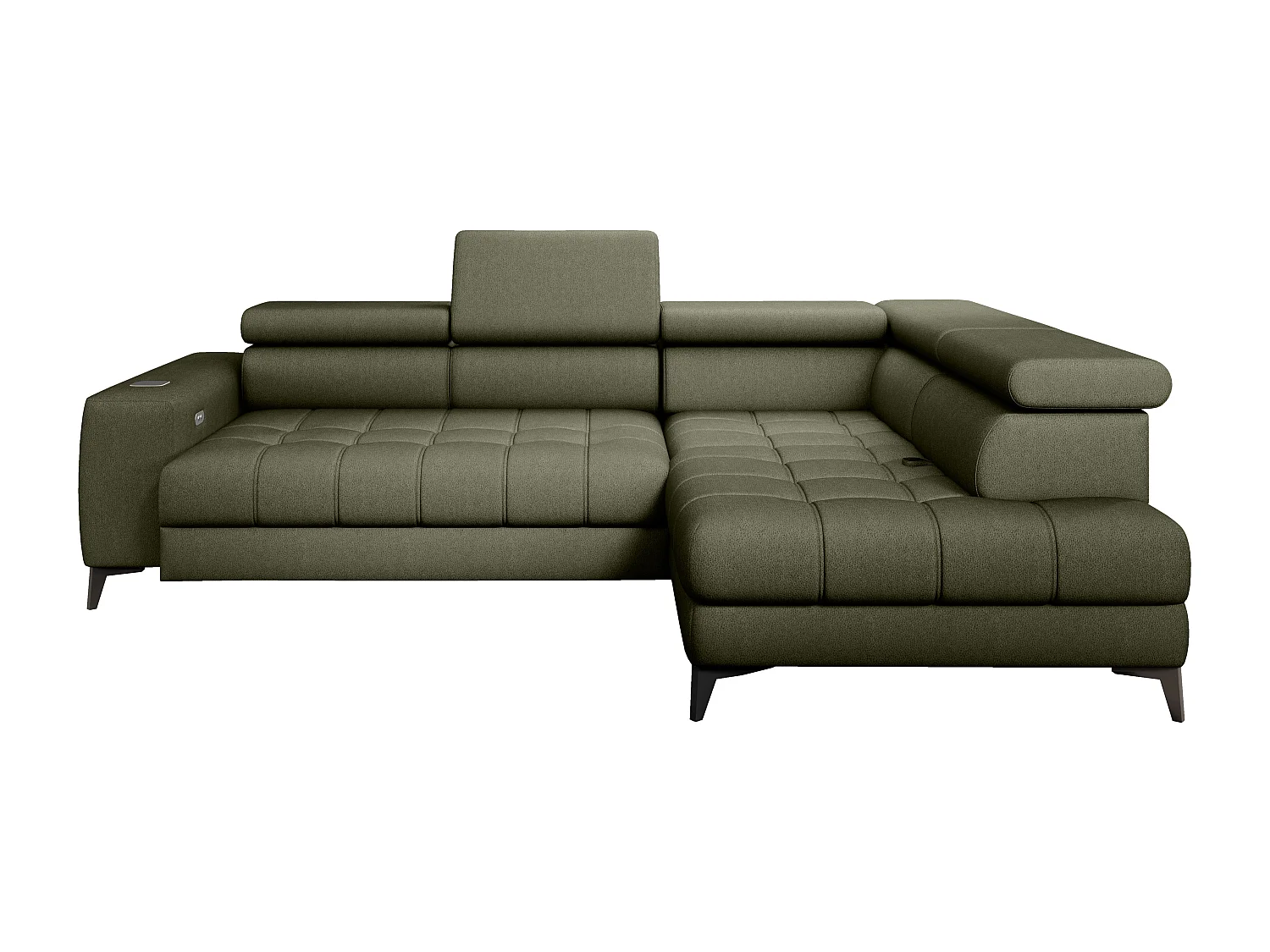BAGGIO canapé angle 280x196cm, couchage, coffre, assise réglable, têtières, tissu Letto, droit, Vert clair