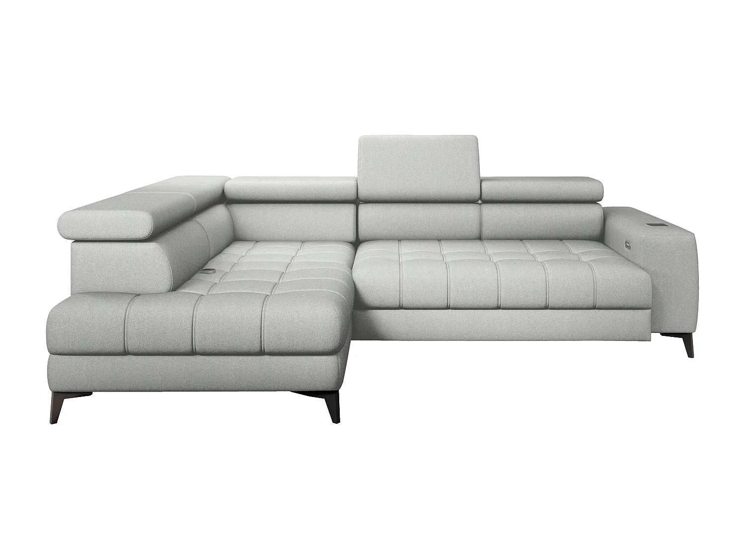 BAGGIO canapé angle 280x196cm, couchage, coffre, assise réglable, têtières, tissu Letto, gauche, Frêne
