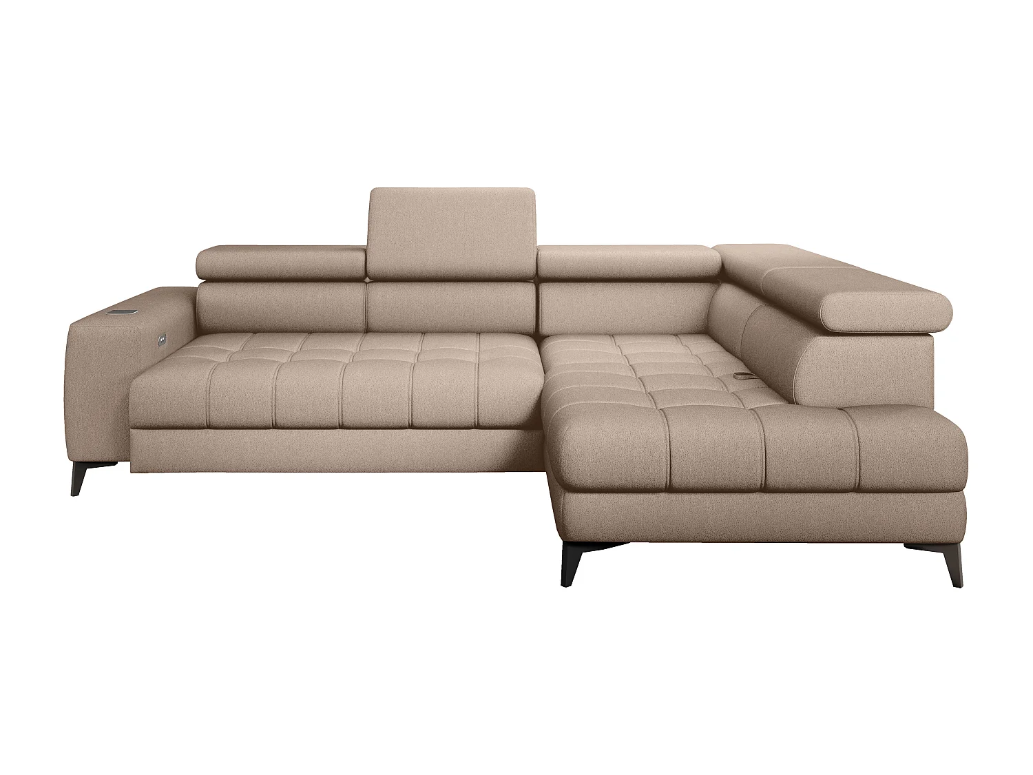 BAGGIO canapé angle 280x196cm, couchage, coffre, assise réglable, têtières, tissu Letto, droit, Beige