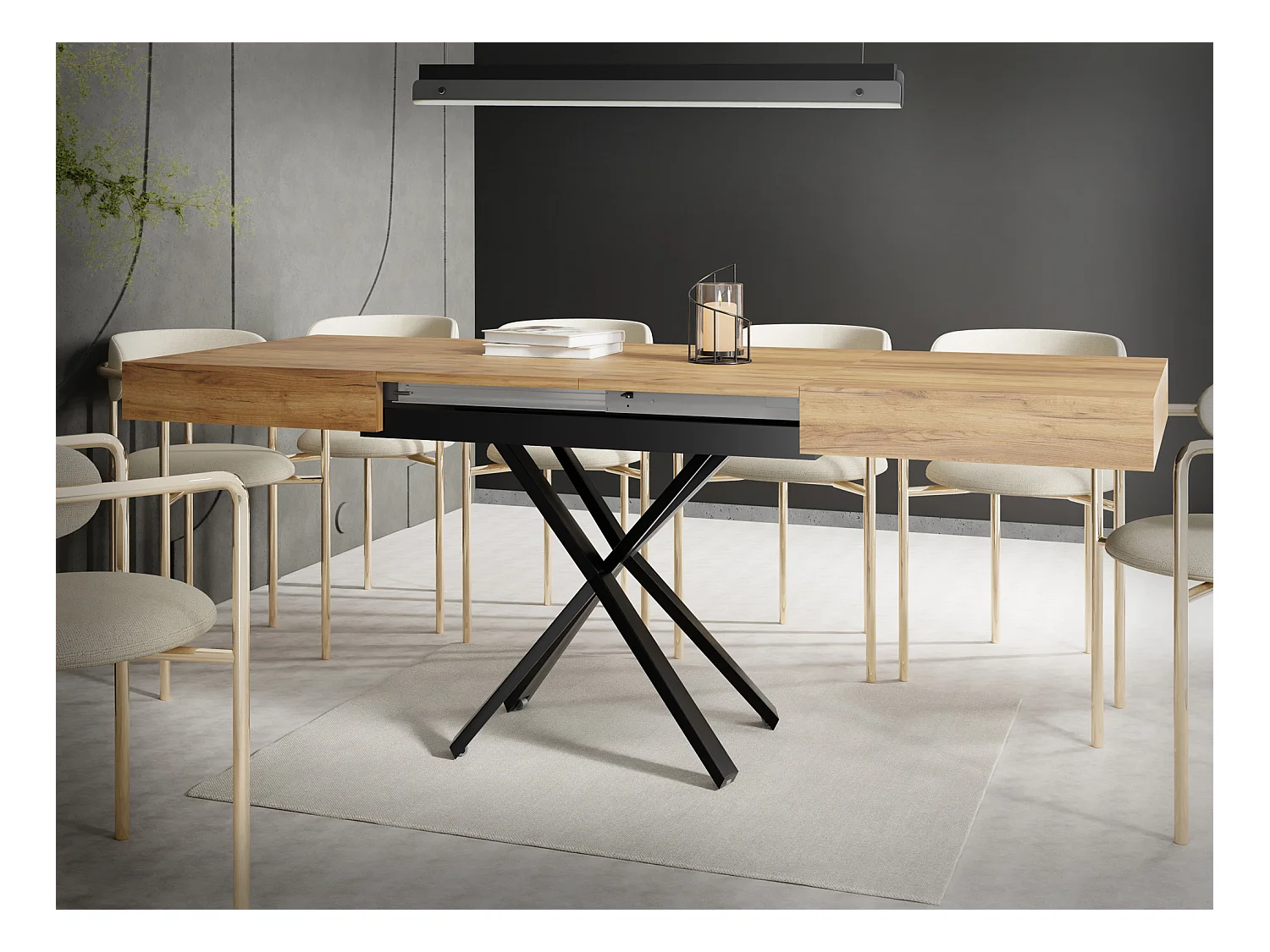 Table Basse Relevable Extensible Cavetta X - Table Multifonction Salon Salle à Manger 120-200/80/27-76 cm Chêne Craft