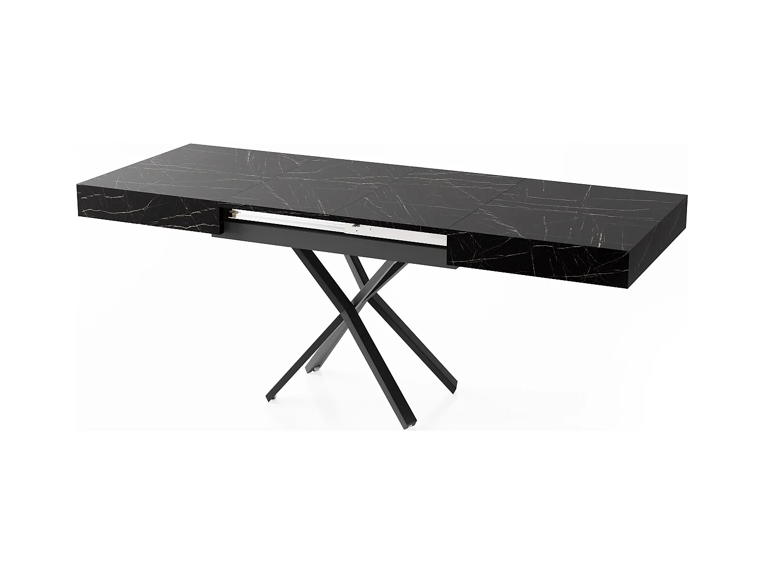 Couchtisch Höhenverstellbar und Ausziehbar Cavetta X in Marmoroptik Schwarz - Wohnzimmertisch Esstisch Multifunktionstisch 120-200/80/27-76 cm - Marmor Schwarz
