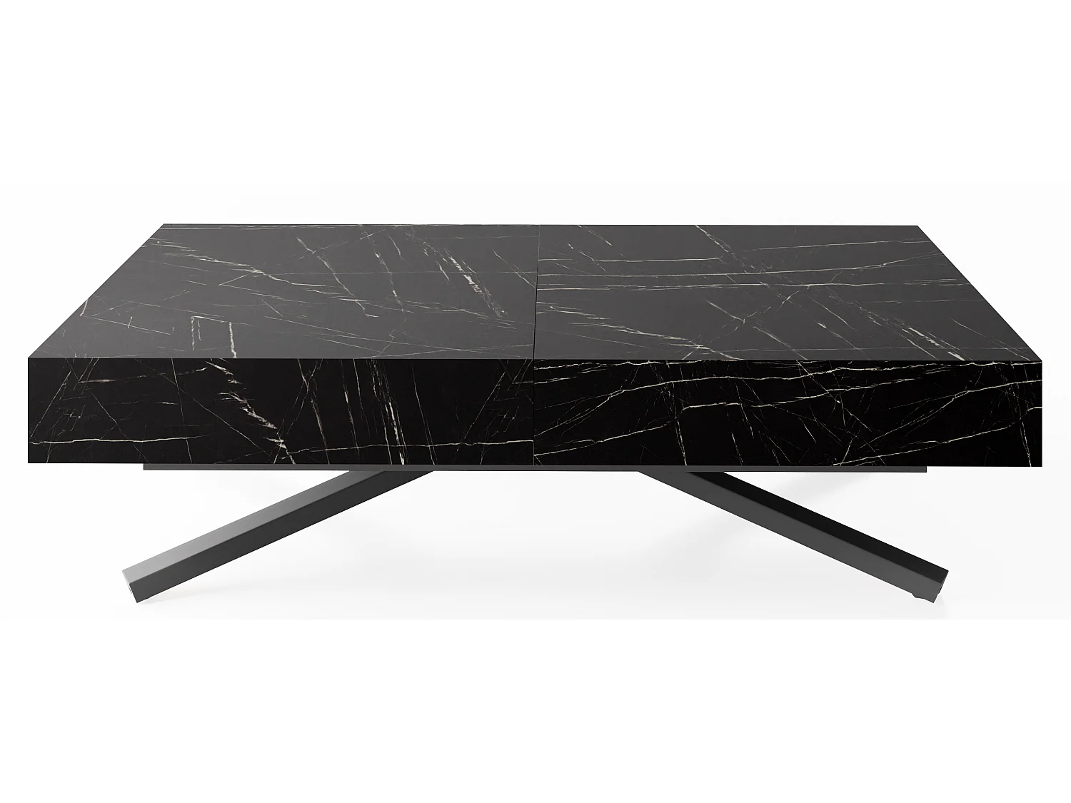 Couchtisch Höhenverstellbar und Ausziehbar Cavetta X in Marmoroptik Schwarz - Wohnzimmertisch Esstisch Multifunktionstisch 120-200/80/27-76 cm - Marmor Schwarz