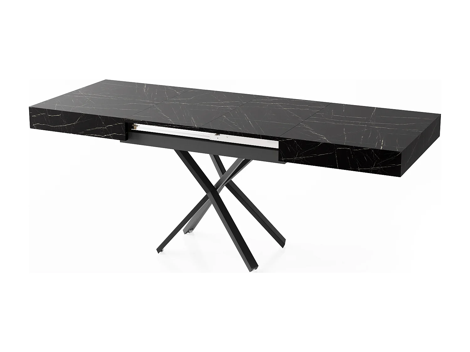 Couchtisch Höhenverstellbar und Ausziehbar Cavetta X in Marmoroptik Schwarz - Wohnzimmertisch Esstisch Multifunktionstisch 120-200/80/27-76 cm - Marmor Schwarz