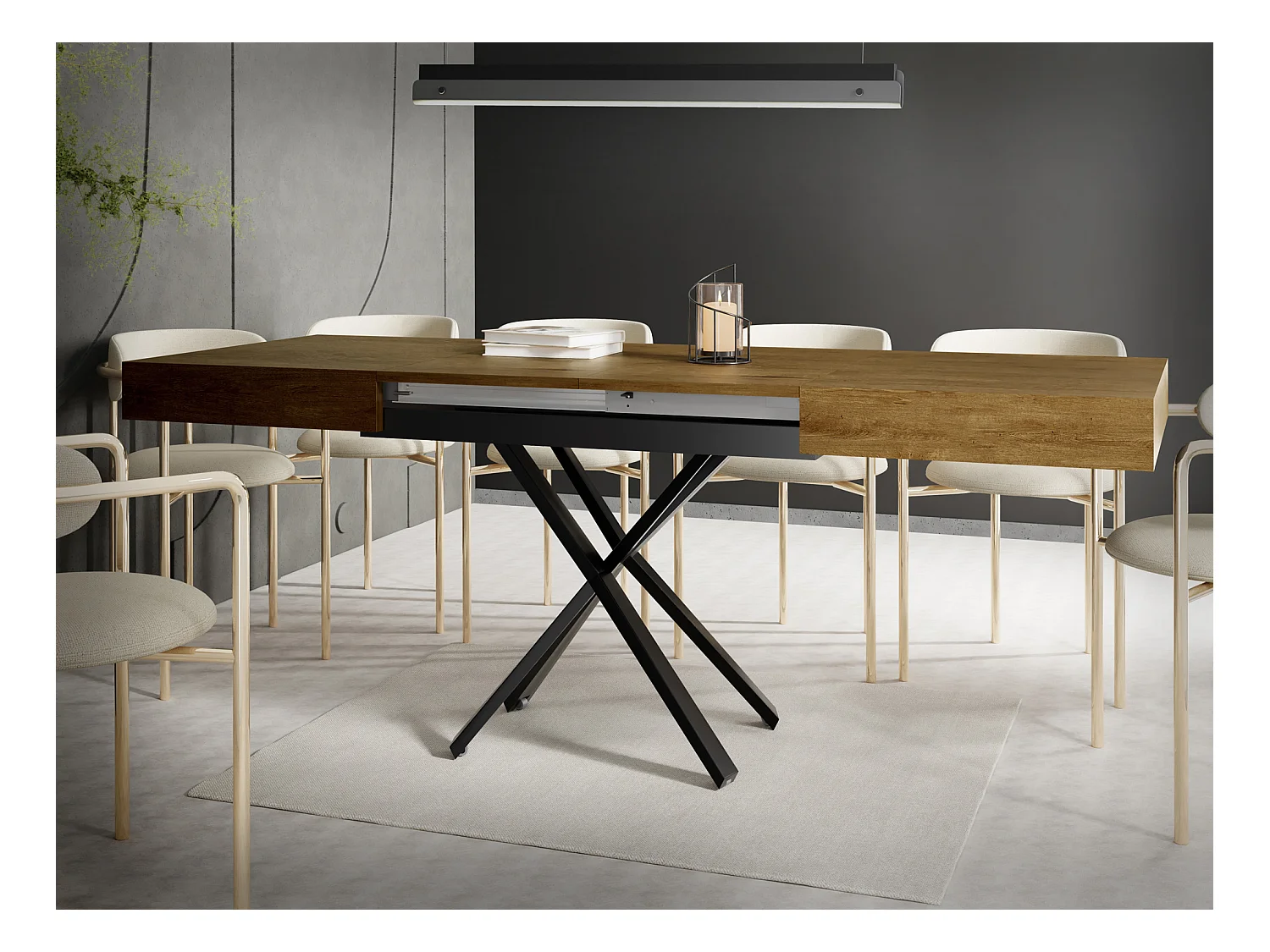 Couchtisch Höhenverstellbar und Ausziehbar Cavetta X - Wohnzimmertisch Esstisch Multifunktionstisch 120-200/80/27-76 cm Lefkas Eiche