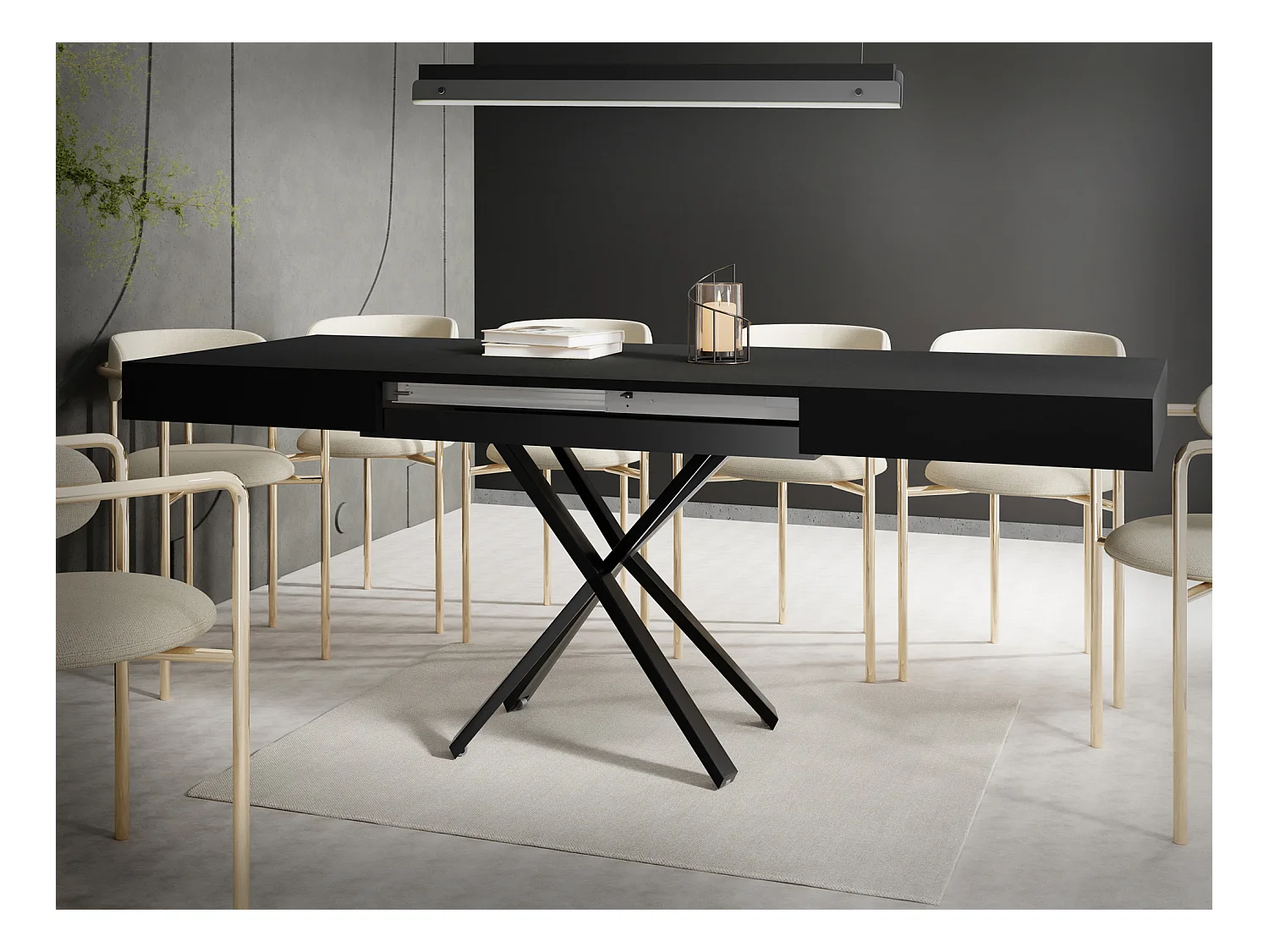 Couchtisch Höhenverstellbar und Ausziehbar Cavetta X - Wohnzimmertisch Esstisch Multifunktionstisch 120-200/80/27-76 cm Schwarz