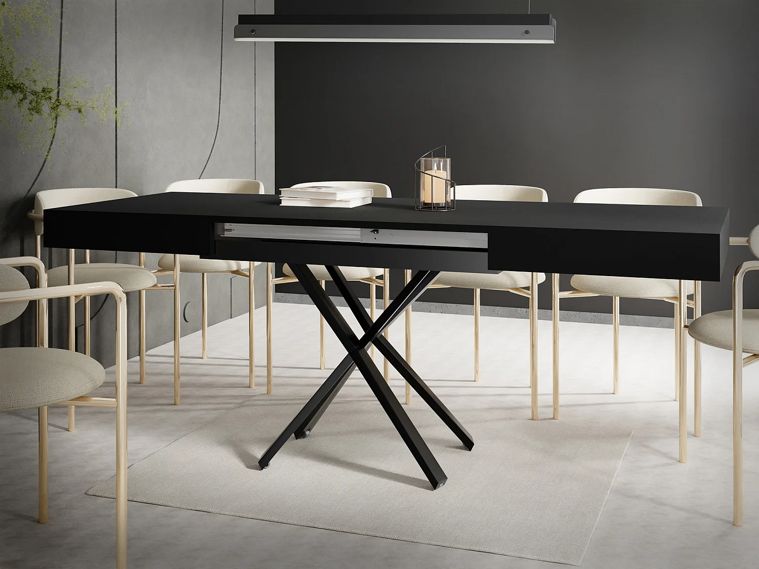 Couchtisch Höhenverstellbar und Ausziehbar Cavetta X - Wohnzimmertisch Esstisch Multifunktionstisch 120-200/80/27-76 cm Schwarz