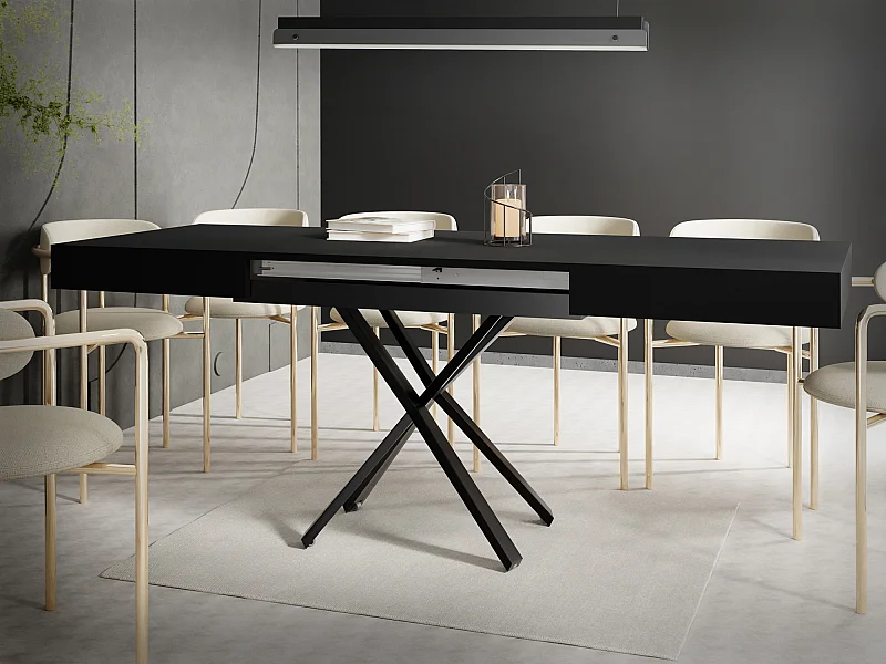 Couchtisch Höhenverstellbar und Ausziehbar Cavetta X - Wohnzimmertisch Esstisch Multifunktionstisch 120-200/80/27-76 cm Schwarz