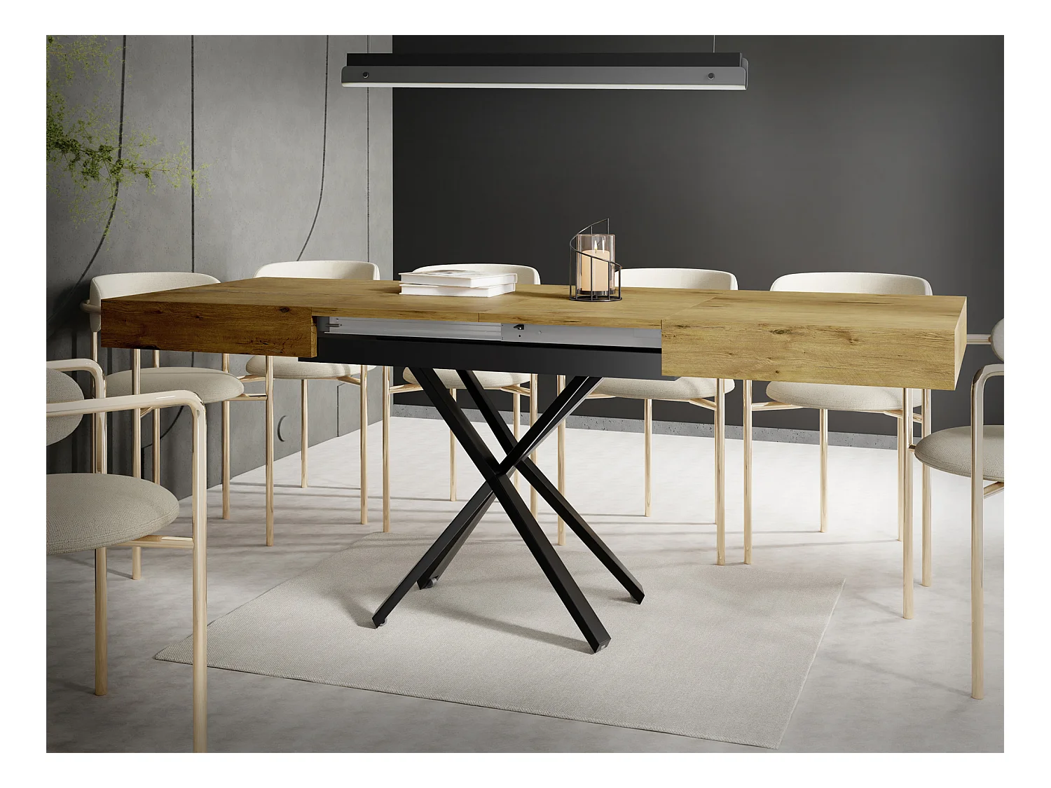 Couchtisch Höhenverstellbar und Ausziehbar Cavetta X - Wohnzimmertisch Esstisch Multifunktionstisch 120-200/80/27-76 cm Lancelot Eiche