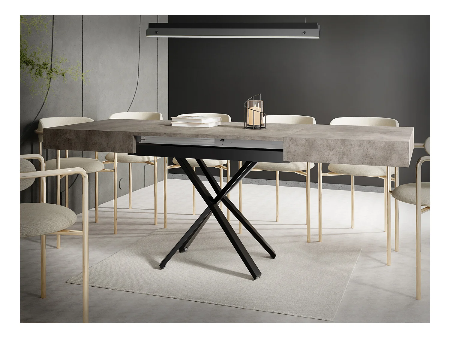 Couchtisch Höhenverstellbar und Ausziehbar Cavetta X - Wohnzimmertisch Esstisch Multifunktionstisch 120-200/80/27-76 cm Beton-Optik Dunkelgrau