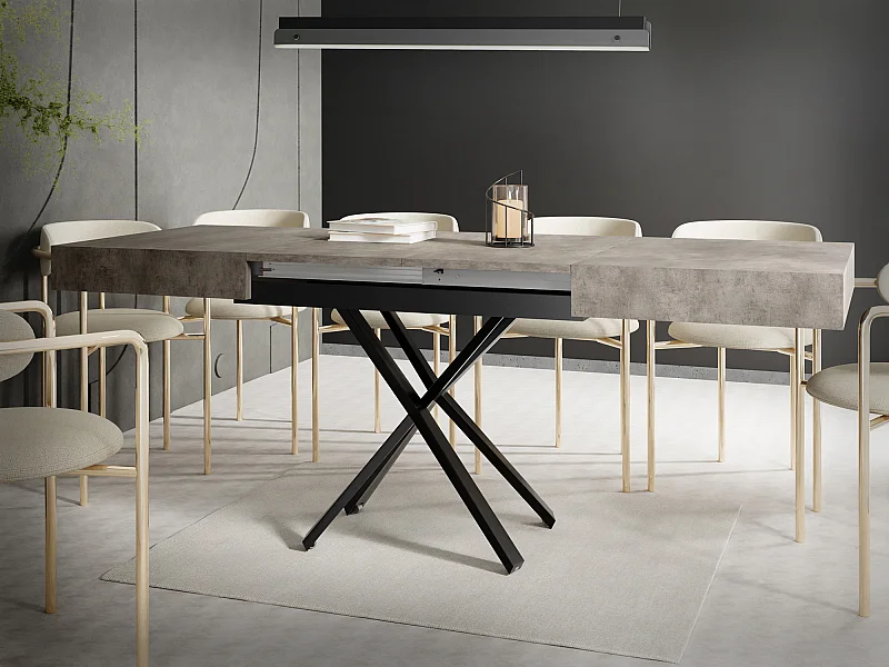 Table Basse Relevable Extensible Cavetta X - Table Multifonction Salon Salle à Manger 120-200/80/27-76 cm Béton Gris Foncé