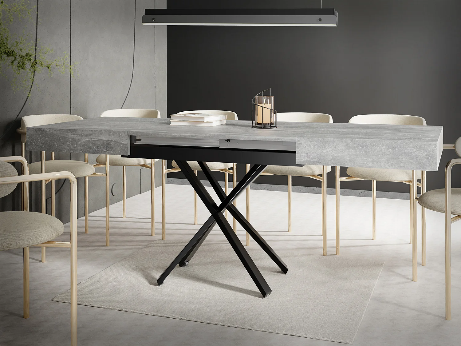 Couchtisch Höhenverstellbar und Ausziehbar Cavetta X - Wohnzimmertisch Esstisch Multifunktionstisch 120-200/80/27-76 cm Beton-Optik Grau