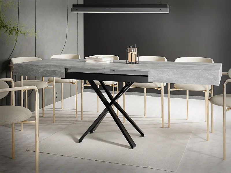 Table Basse Relevable Extensible Cavetta X - Table Multifonction Salon Salle à Manger 120-200/80/27-76 cm Béton Gris