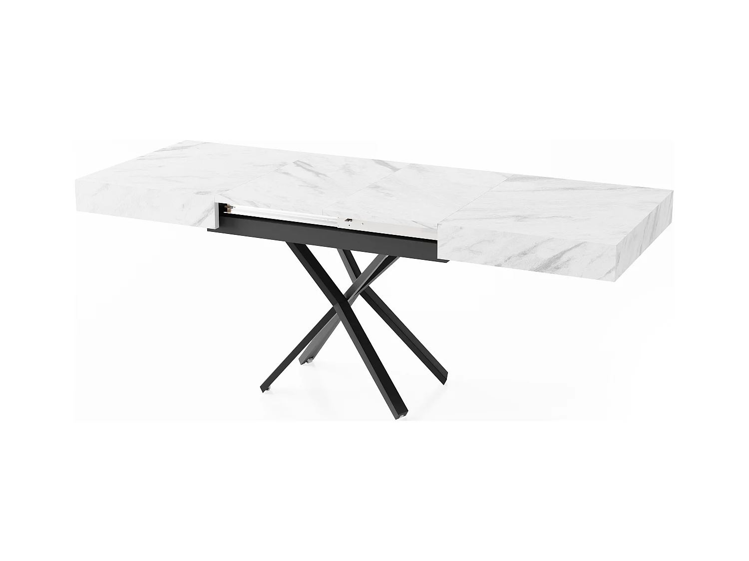 Couchtisch Höhenverstellbar und Ausziehbar Cavetta X in Marmoroptik Weiß - Wohnzimmertisch Esstisch Multifunktionstisch 120-200/80/27-76 cm - Marmor Weiß