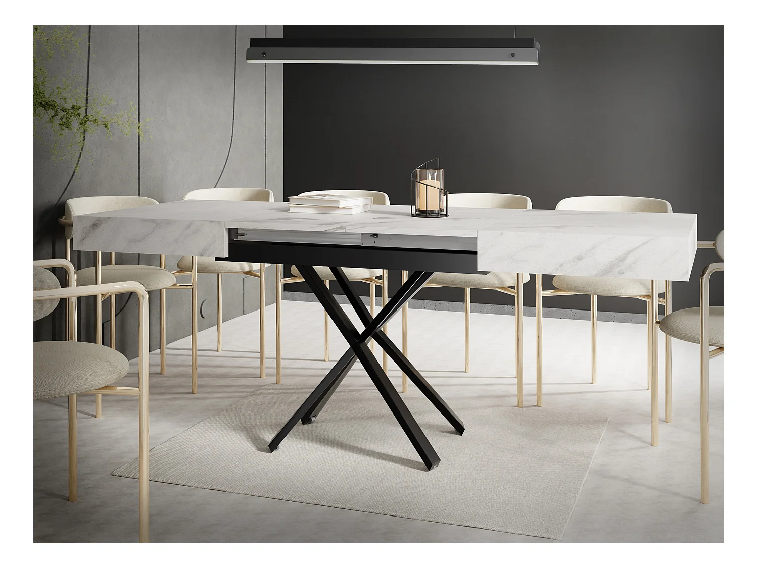 Table Basse Relevable Extensible Cavetta X - Table Multifonction Salon Salle à Manger 120-200/80/27-76 cm Marbre Blanc