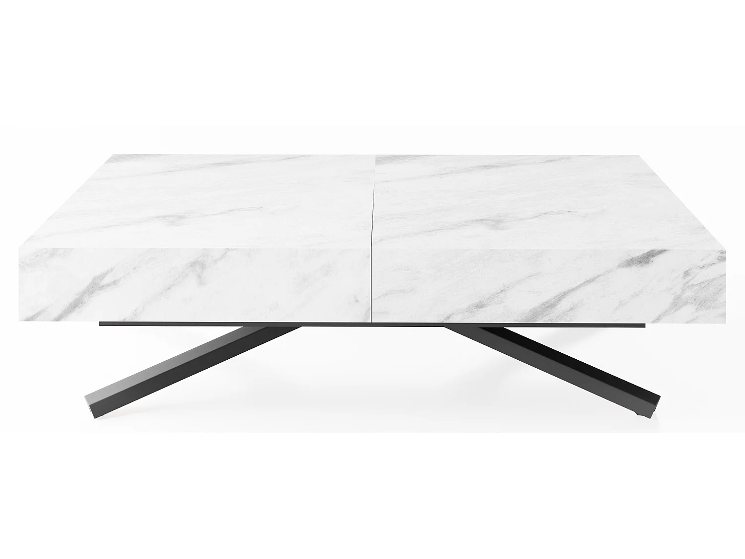 Couchtisch Höhenverstellbar und Ausziehbar Cavetta X in Marmoroptik Weiß - Wohnzimmertisch Esstisch Multifunktionstisch 120-200/80/27-76 cm - Marmor Weiß