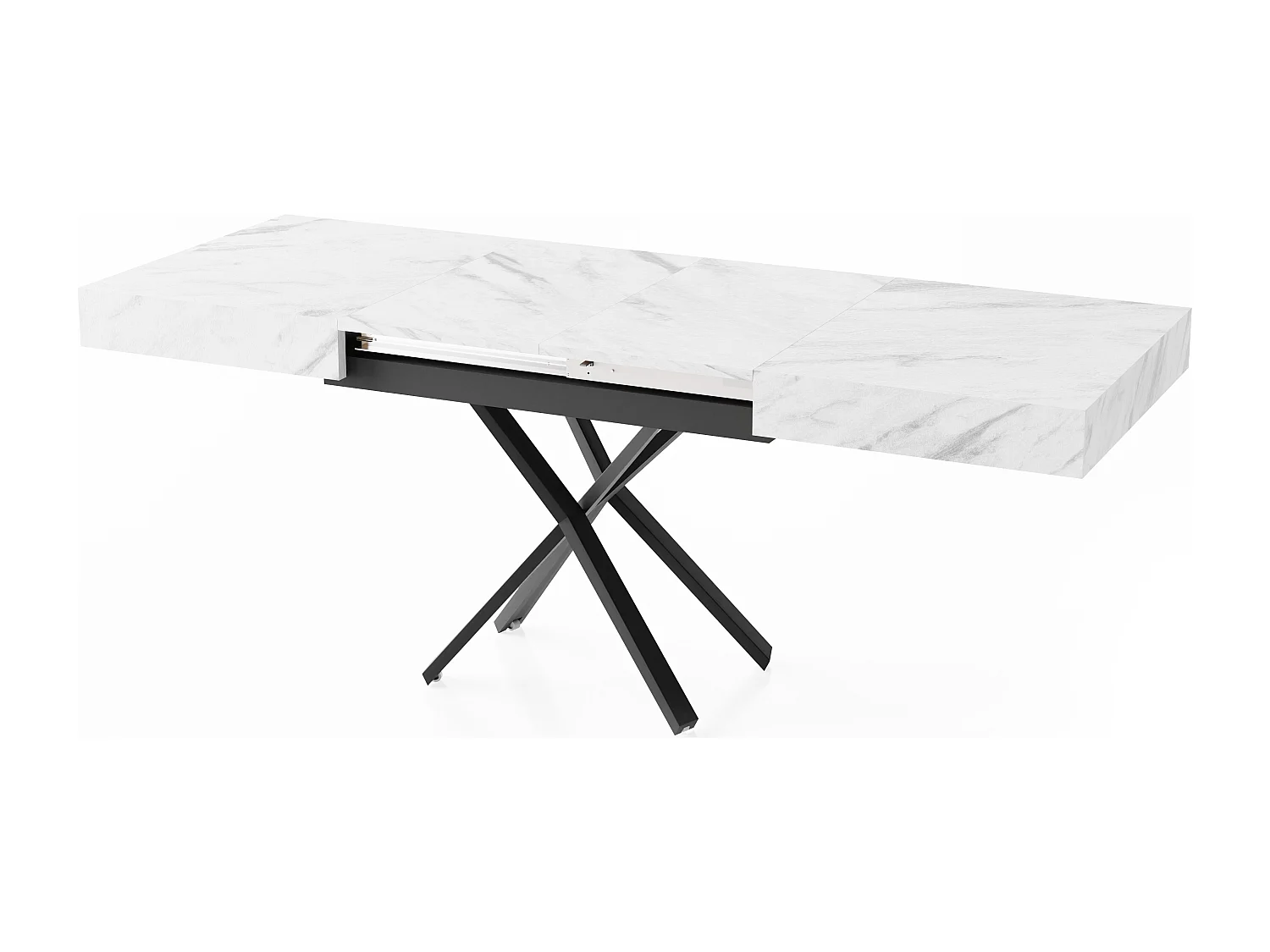 Couchtisch Höhenverstellbar und Ausziehbar Cavetta X in Marmoroptik Weiß - Wohnzimmertisch Esstisch Multifunktionstisch 120-200/80/27-76 cm - Marmor Weiß