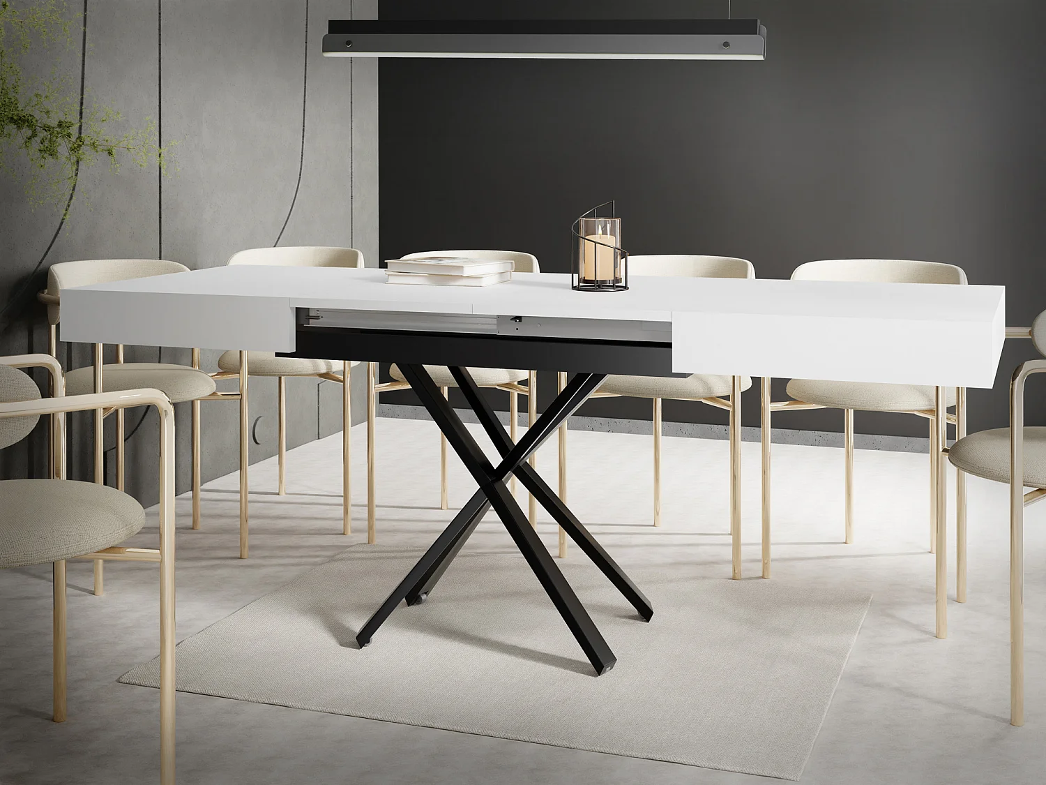 Table Basse Relevable Extensible Cavetta X - Table Multifonction Salon Salle à Manger 120-200/80/27-76 cm Blanc