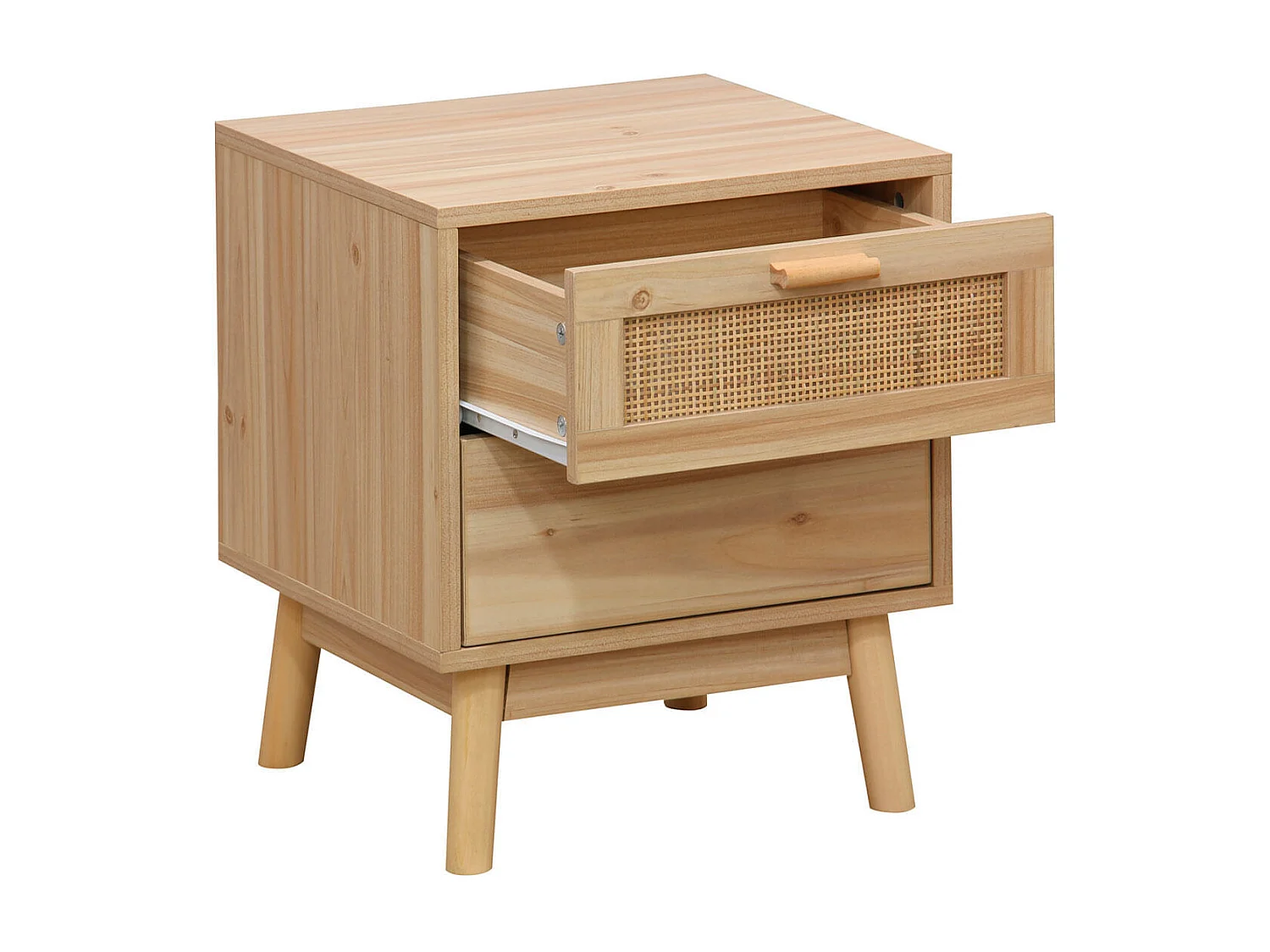 Mesa de cabeceira Vogue com 2 gavetas em melamina de pinho e rattan - 40x48x39 cm