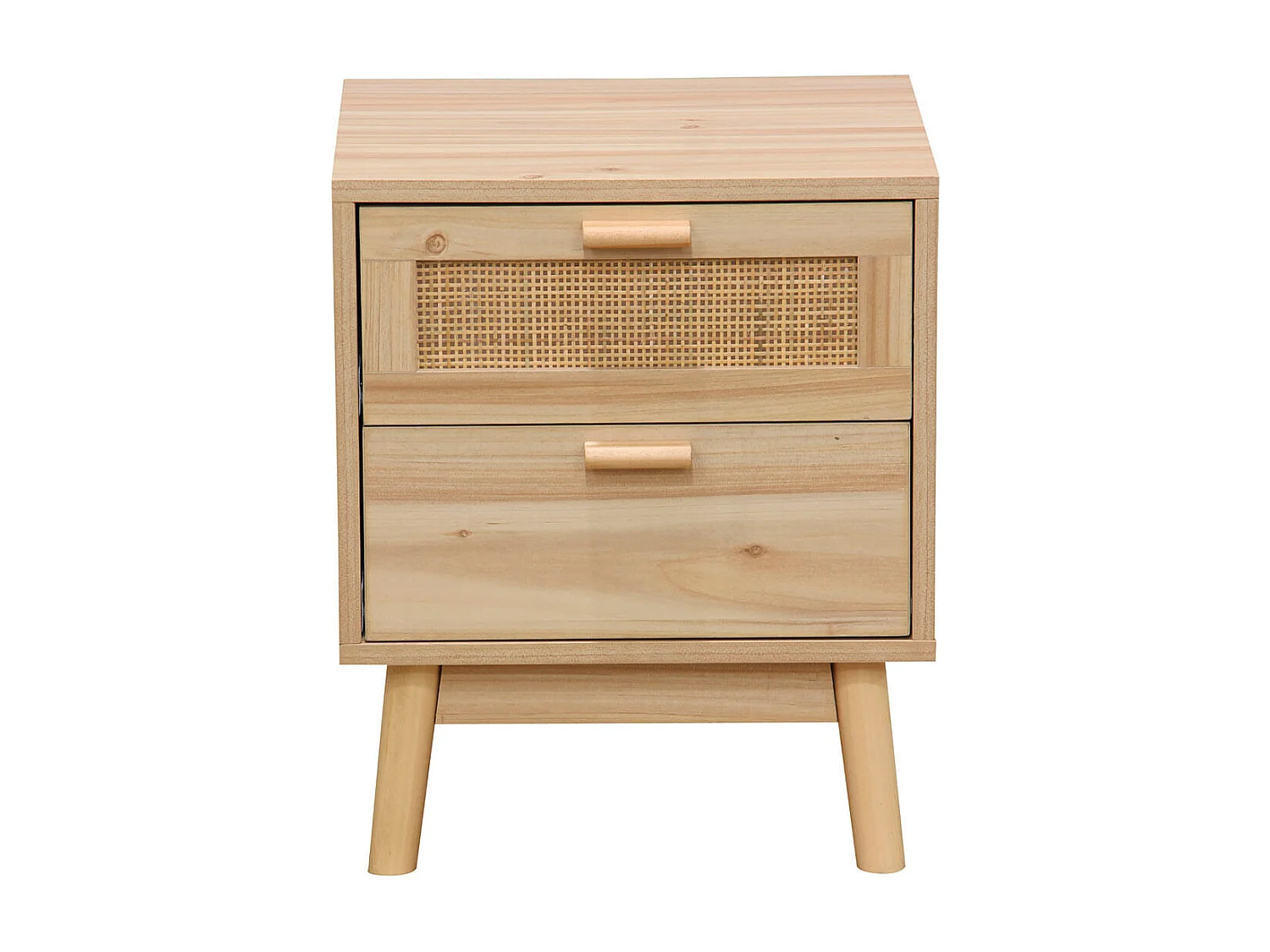 Mesa de cabeceira Vogue com 2 gavetas em melamina de pinho e rattan - 40x48x39 cm