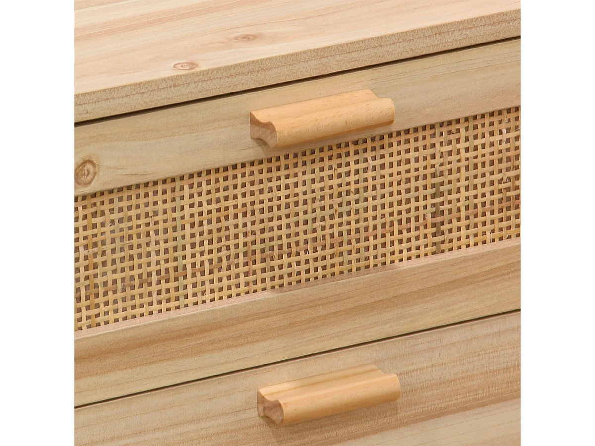 Mesa de cabeceira Vogue com 2 gavetas em melamina de pinho e rattan - 40x48x39 cm