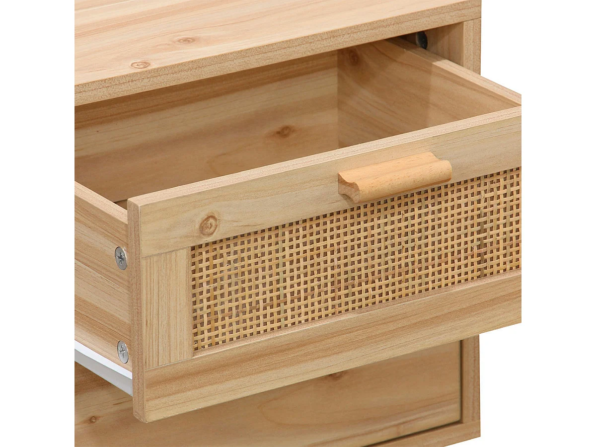 Mesa de cabeceira Vogue com 2 gavetas em melamina de pinho e rattan - 40x48x39 cm