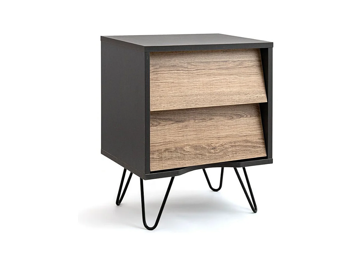 Mesita de noche MOA Vinthera 2 cajones negro/natural 49,5x40x30 cm
