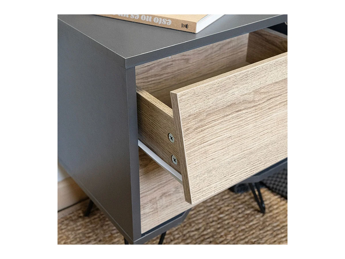 Mesita de noche MOA Vinthera 2 cajones negro/natural 49,5x40x30 cm