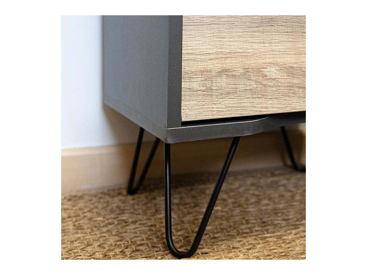 Mesita de noche MOA Vinthera 2 cajones negro/natural 49,5x40x30 cm