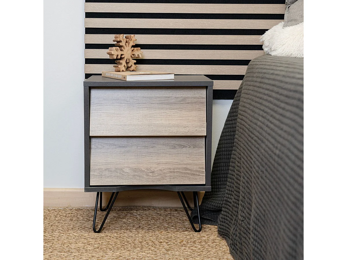 Mesita de noche MOA Vinthera 2 cajones negro/natural 49,5x40x30 cm