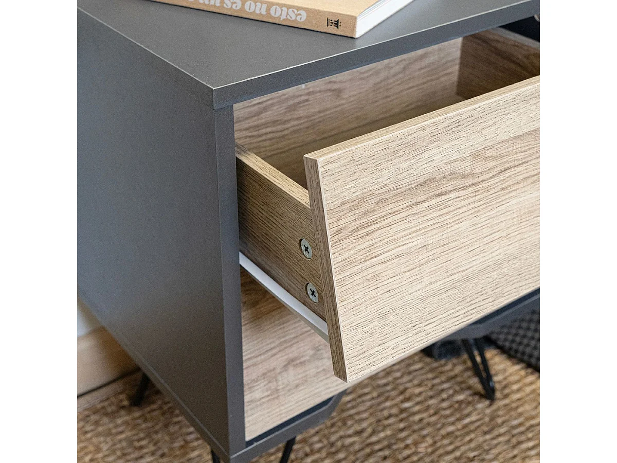 Mesita de noche MOA Vinthera 2 cajones negro/natural 49,5x40x30 cm