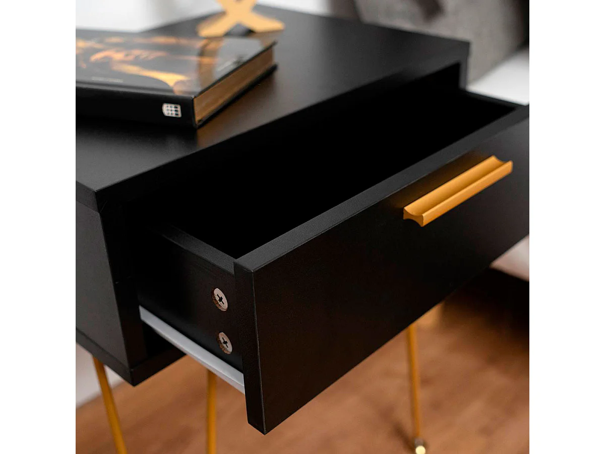 Mesita de noche MOA Vinthera 1 cajón negro/dorado 50,3x40x30 cm