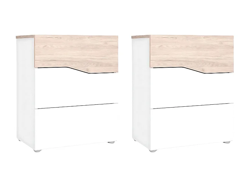 Pack de 2 mesitas de noche Cannes 3 cajones blanco/natural