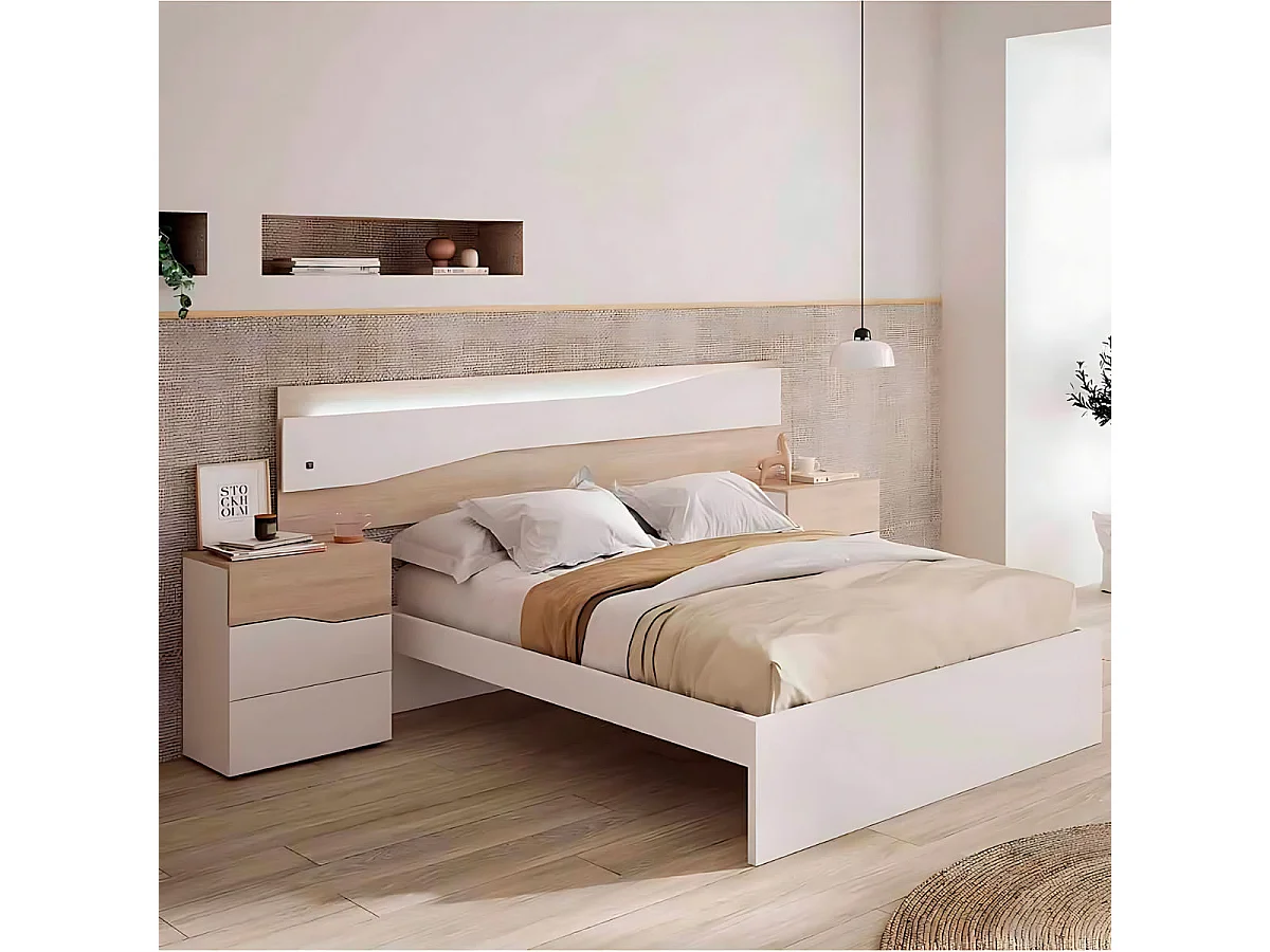 Pack de 2 mesitas de noche Cannes 3 cajones blanco/natural