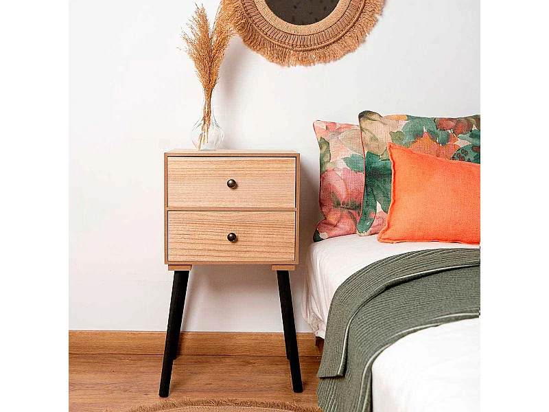 Mesita de noche MOA Vinthera 2 cajones madera 64,5x35x26 cm