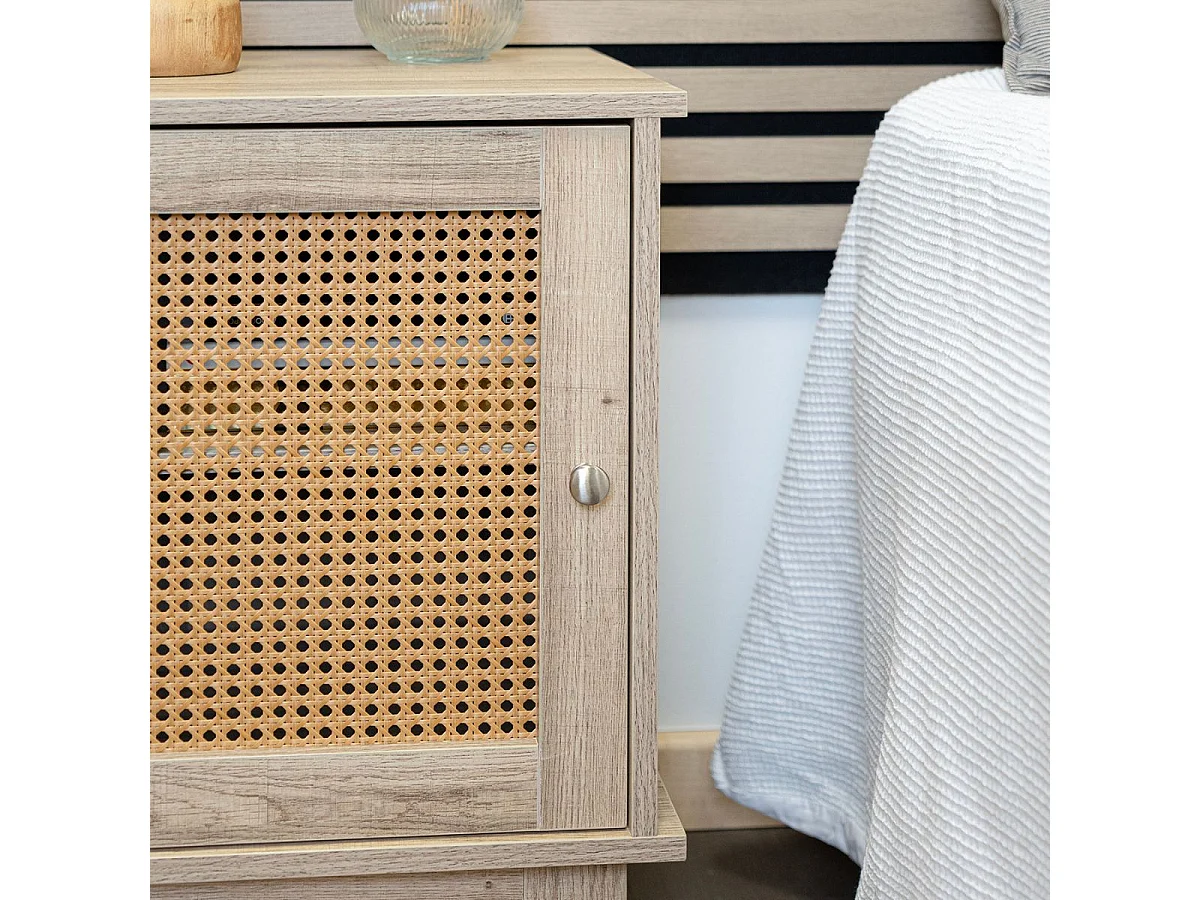 Mesita de noche MOA Vinthera con armario ratán natural 60x48x40 cm